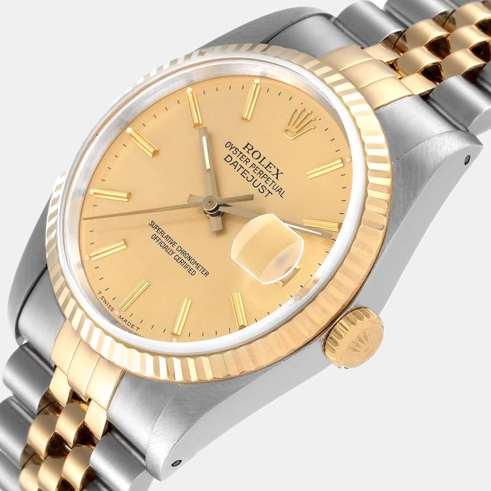 Rolex Champagne 18k Yellow Gold And Stainless Steel Datejust 16233 Automatic Men's Wristwatch 36 mm
Rolex Champagne 18k Yellow Gold And Stainless Steel Datejust 16233 Automatic Men's Wristwatch 36 mm