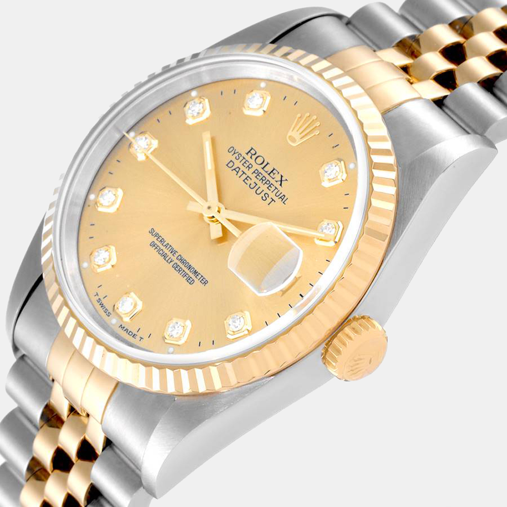 Rolex Champagne Diamond 18k Yellow Gold And Stainless Steel Datejust 16233 Automatic Men's Wristwatch 36 mm
Rolex Champagne Diamond 18k Yellow Gold And Stainless Steel Datejust 16233 Automatic Men's Wristwatch 36 mm