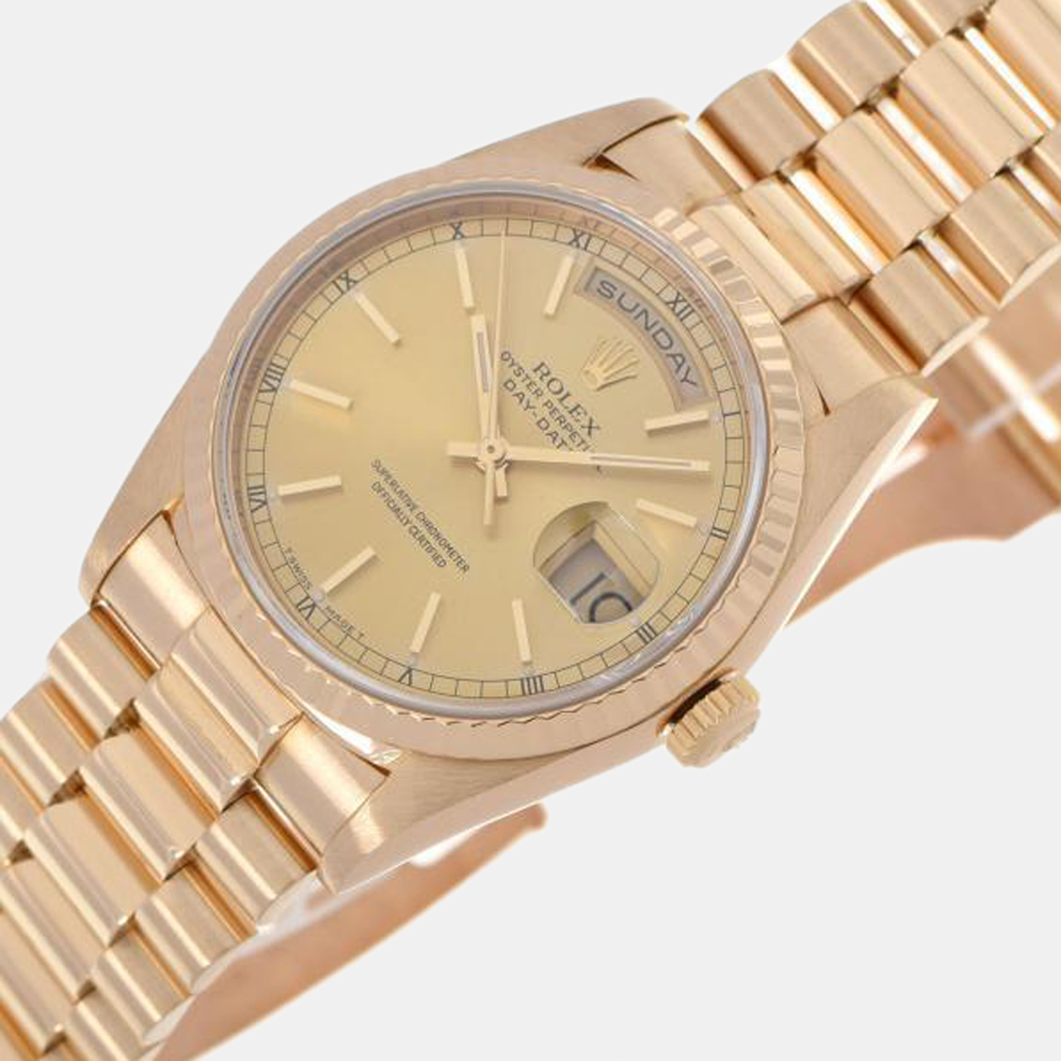 Rolex Champagne 18k Yellow Gold Day-Date 18238 Automatic Men's Wristwatch 36 mm
Rolex Champagne 18k Yellow Gold Day-Date 18238 Automatic Men's Wristwatch 36 mm