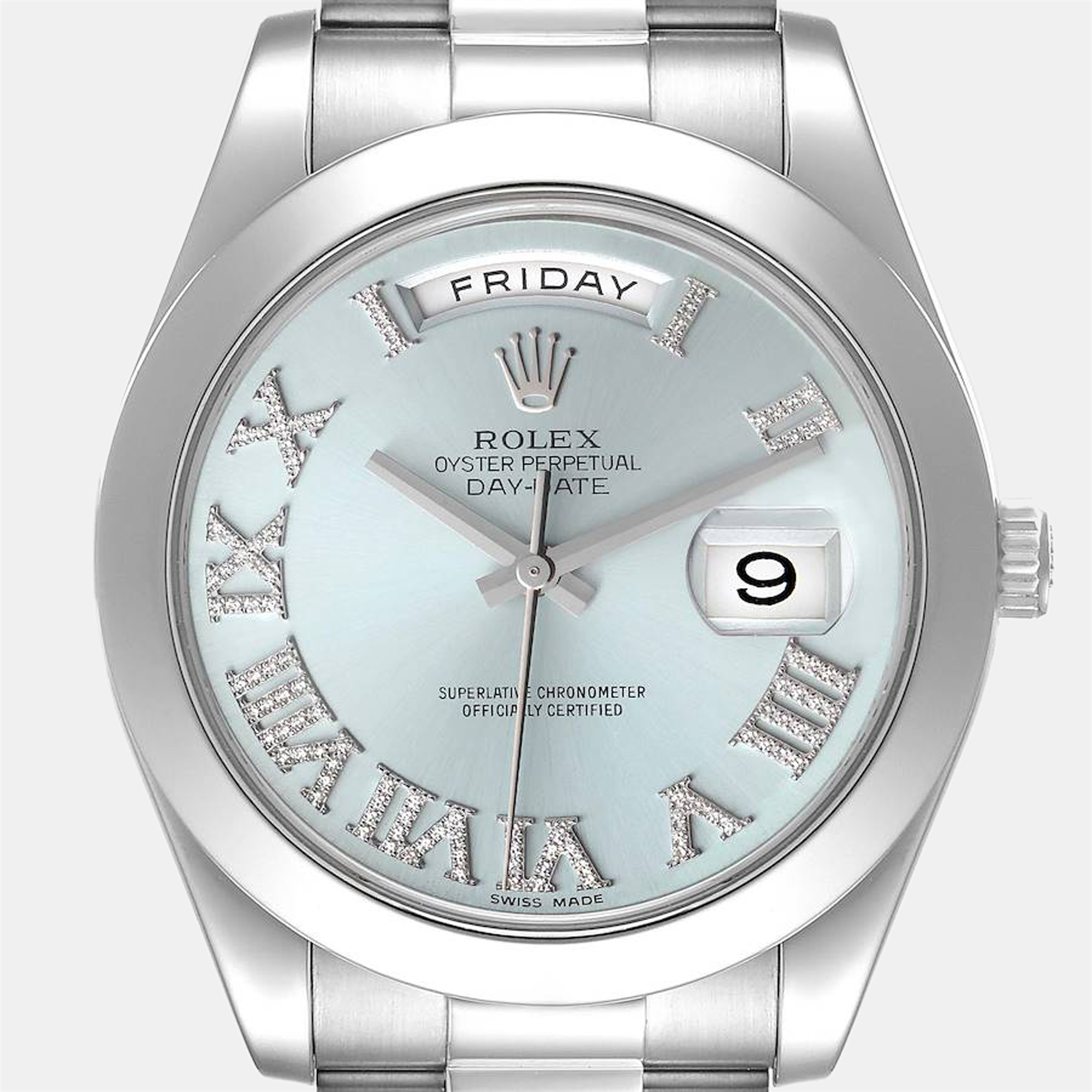 Rolex Blue Diamonds Platinum Day Date President 218206 Automatic Men's Wristwatch 41 Mm