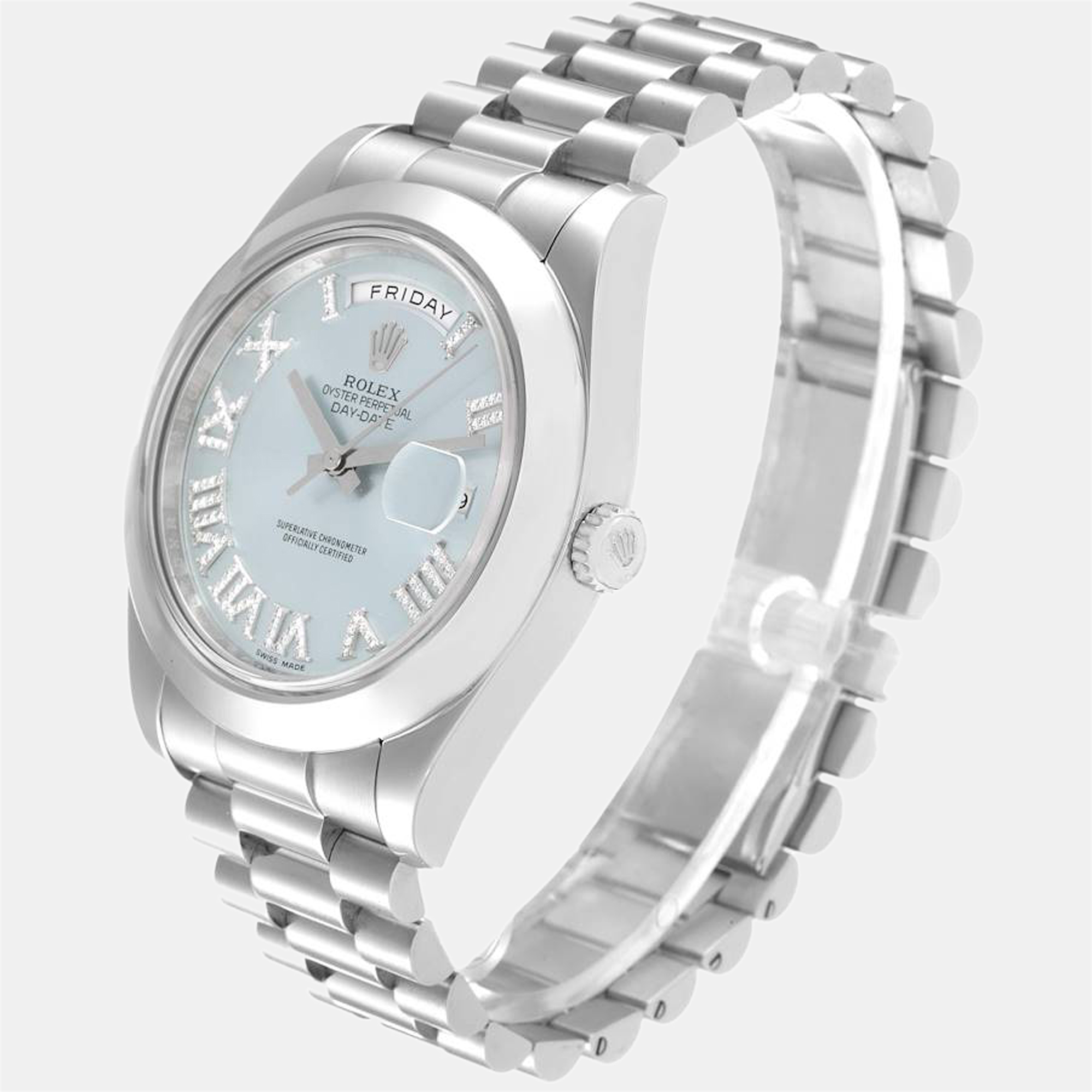 Rolex Blue Diamonds Platinum Day Date President 218206 Automatic Men's Wristwatch 41 Mm