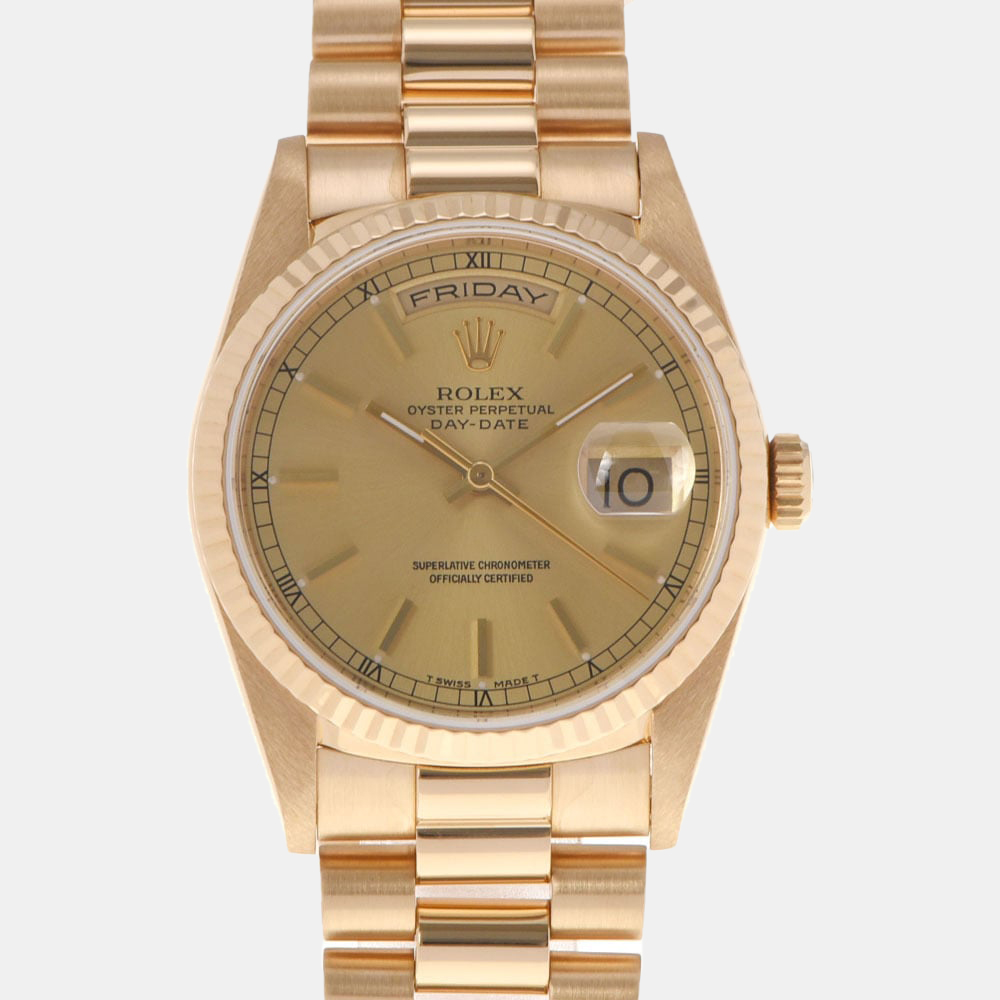Rolex Champagne 18k Yellow Gold Day-Date 18238 Automatic Men's Wristwatch 36 Mm