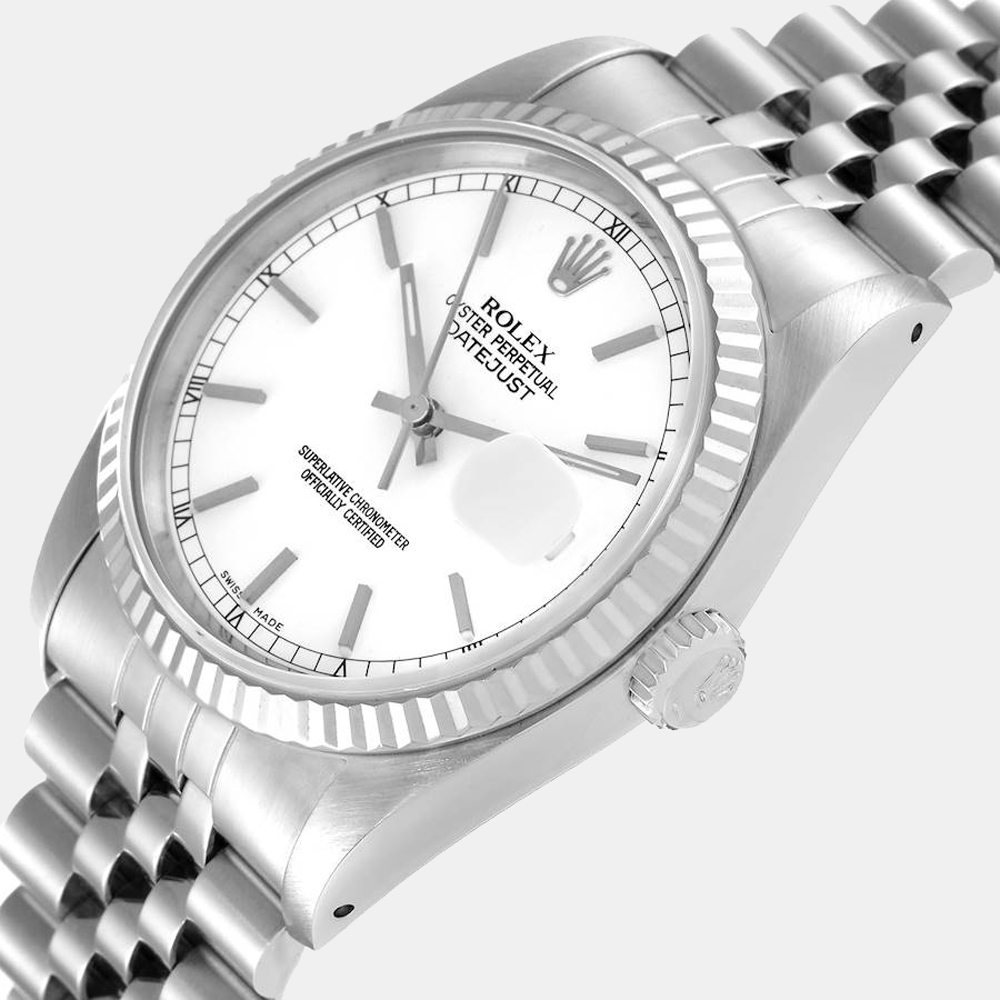 Rolex White 18k White Gold And Stainless Steel Datejust 16234 Automatic Men's Wristwatch 36 mm
Rolex White 18k White Gold And Stainless Steel Datejust 16234 Automatic Men's Wristwatch 36 mm