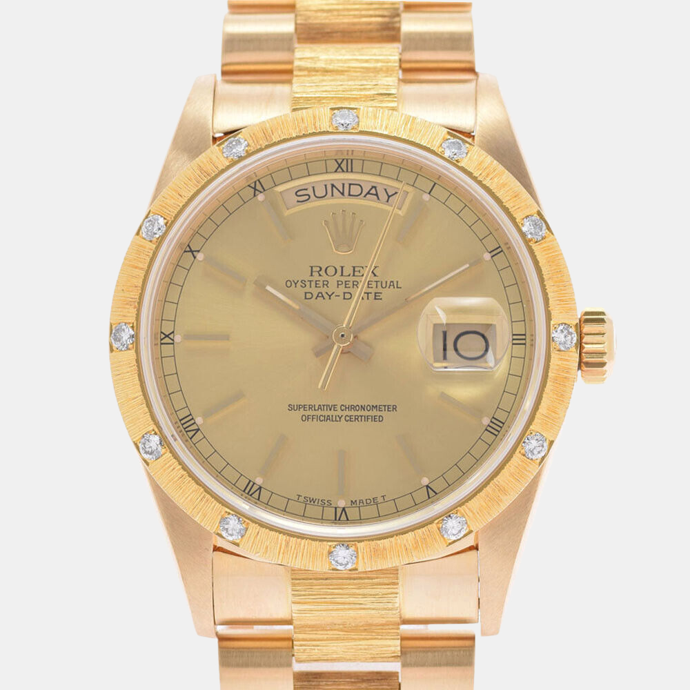 Rolex Champagne 18k Yellow Gold Day-Date 18108 Automatic Men's Wristwatch 36 Mm