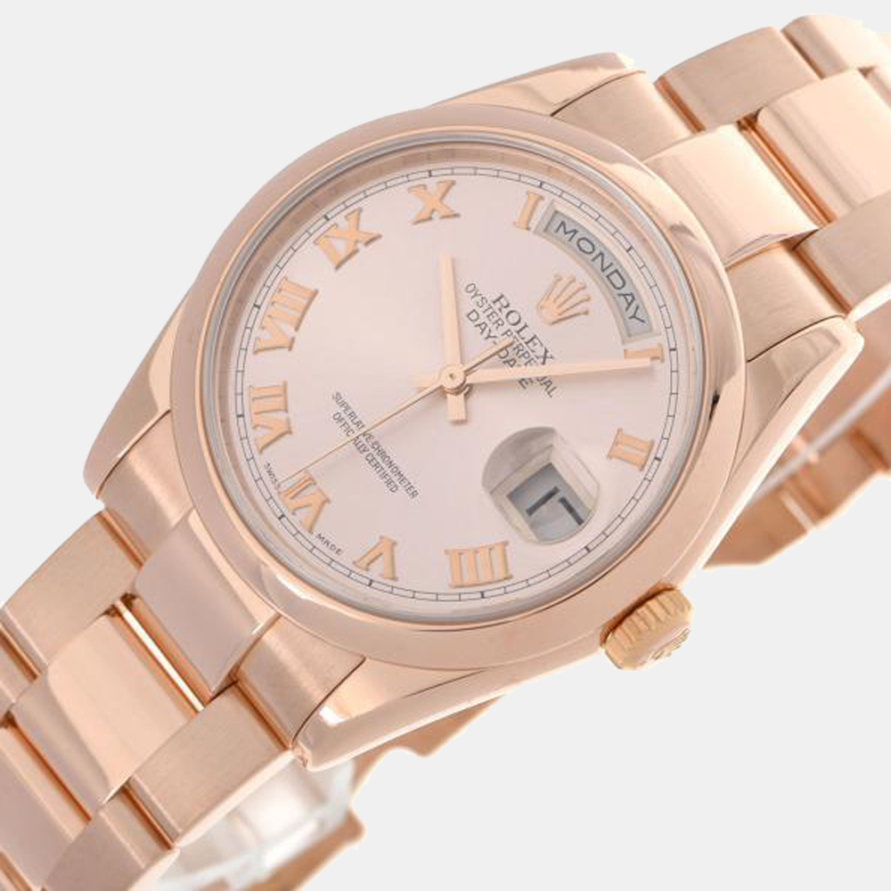 Rolex Pink 18k Rose Gold Day-Date 118205 Automatic Men's Wristwatch 36 mm
Rolex Pink 18k Rose Gold Day-Date 118205 Automatic Men's Wristwatch 36 mm