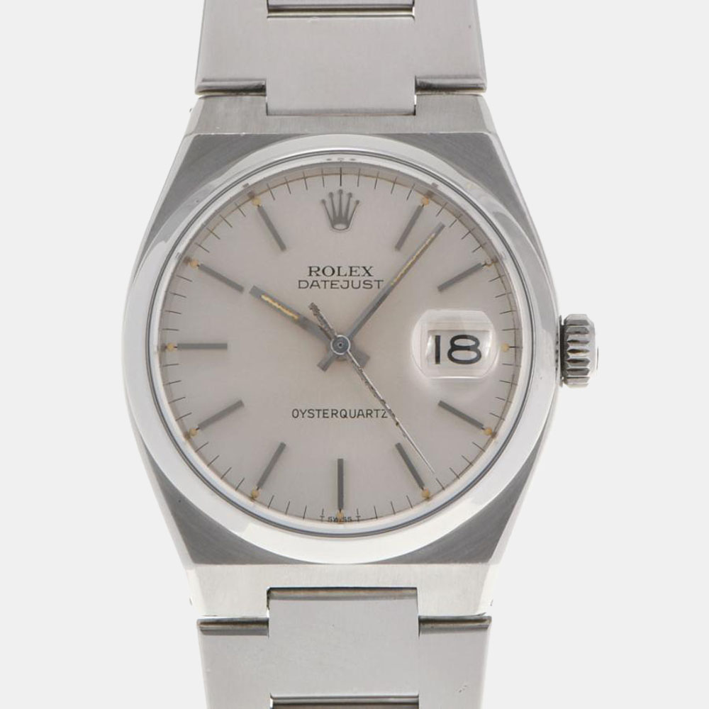 Rolex Silver Stainless Steel Oysterquartz Datejust 17000 Quartz Men's Wristwatch 36 Mm
