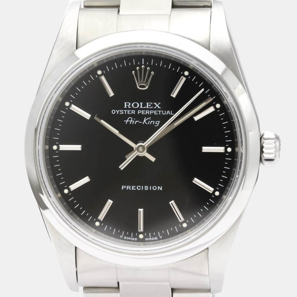Rolex Black Stainless Steel Air-King 14000 Automatic Men's Wristwatch 34 mm
Rolex Black Stainless Steel Air-King 14000 Automatic Men's Wristwatch 34 mm