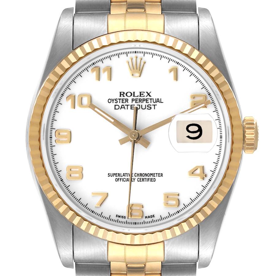 Rolex White 18k Yellow Gold And Stainless Steel Datejust 16233 Automatic Men's Wristwatch 36 Mm