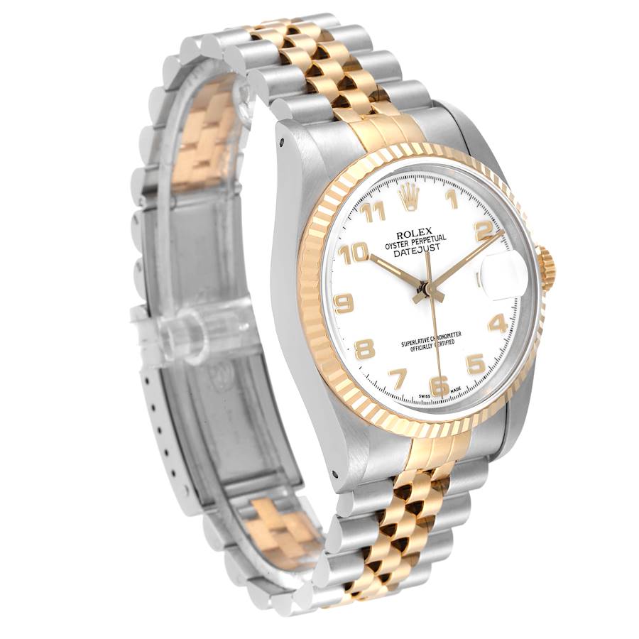 Rolex White 18k Yellow Gold And Stainless Steel Datejust 16233 Automatic Men's Wristwatch 36 Mm