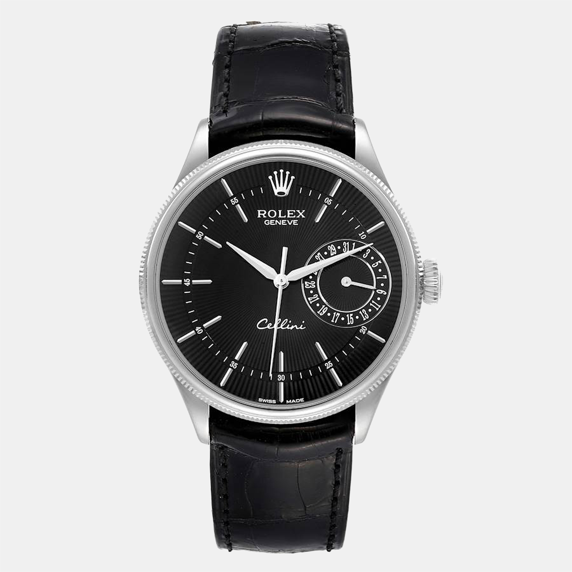 Rolex Black 18K White Gold Cellini Date 50519 Automatic 50519 Men's Wristwatch 39 Mm
