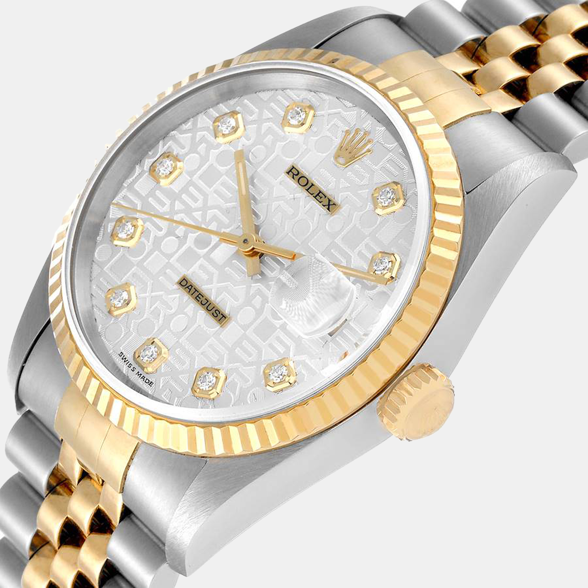 Rolex Silver Diamond 18k Yellow Gold And Stainless Steel Datejust 16233 Automatic Men's Wristwatch 36 mm
Rolex Silver Diamond 18k Yellow Gold And Stainless Steel Datejust 16233 Automatic Men's Wristwatch 36 mm