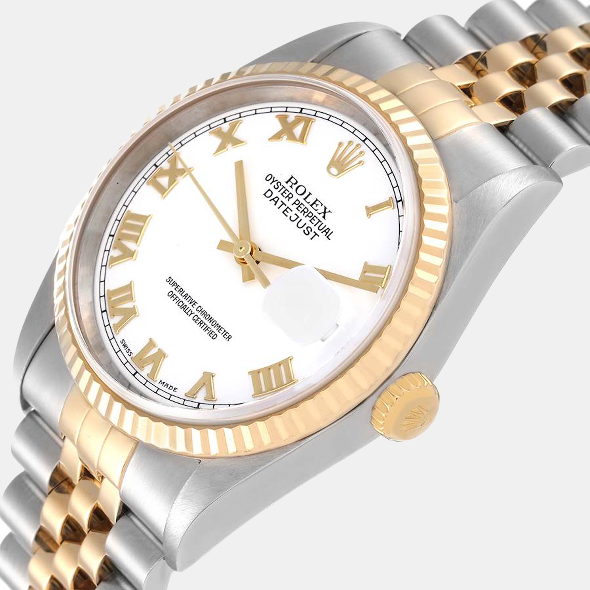Rolex White 18k Yellow Gold And Stainless Steel Datejust 16233 Automatic Men's Wristwatch 36 mm
Rolex White 18k Yellow Gold And Stainless Steel Datejust 16233 Automatic Men's Wristwatch 36 mm