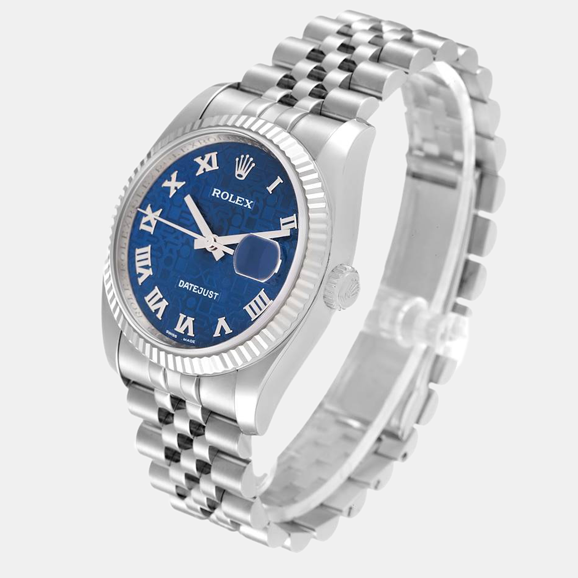 Rolex Blue 18k White Gold And Stainless Steel Datejust 116234 Automatic Men's Wristwatch 36 Mm