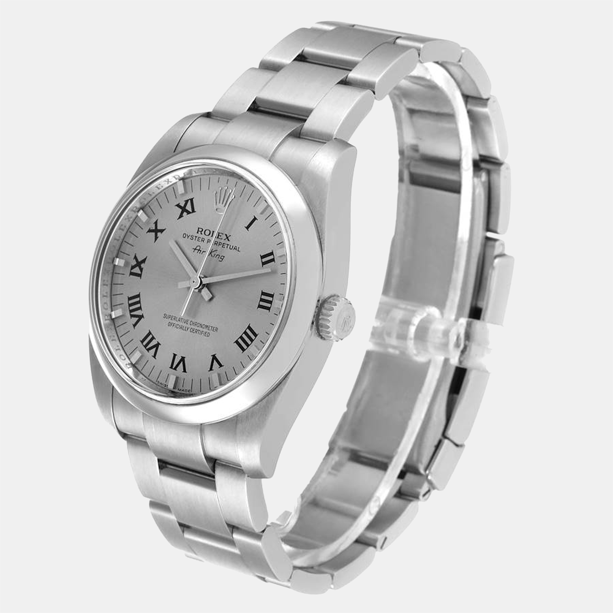 Rolex Silver Stainless Steel Air-King 114200 Men's Wristwatch 34 Mm