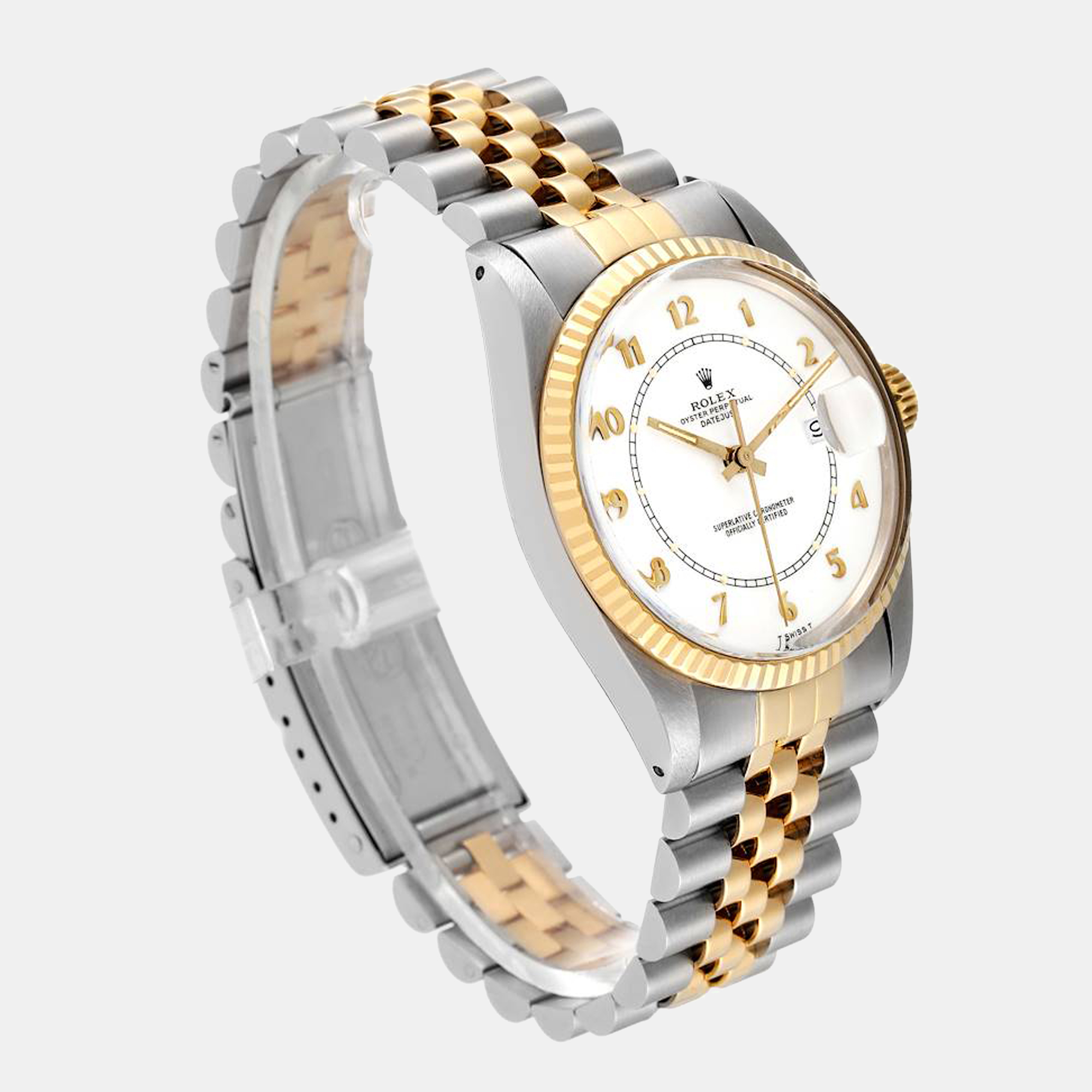Rolex White 18k Yellow Gold And Stainless Steel Datejust 16013 Automatic Men's Wristwatch 36 Mm