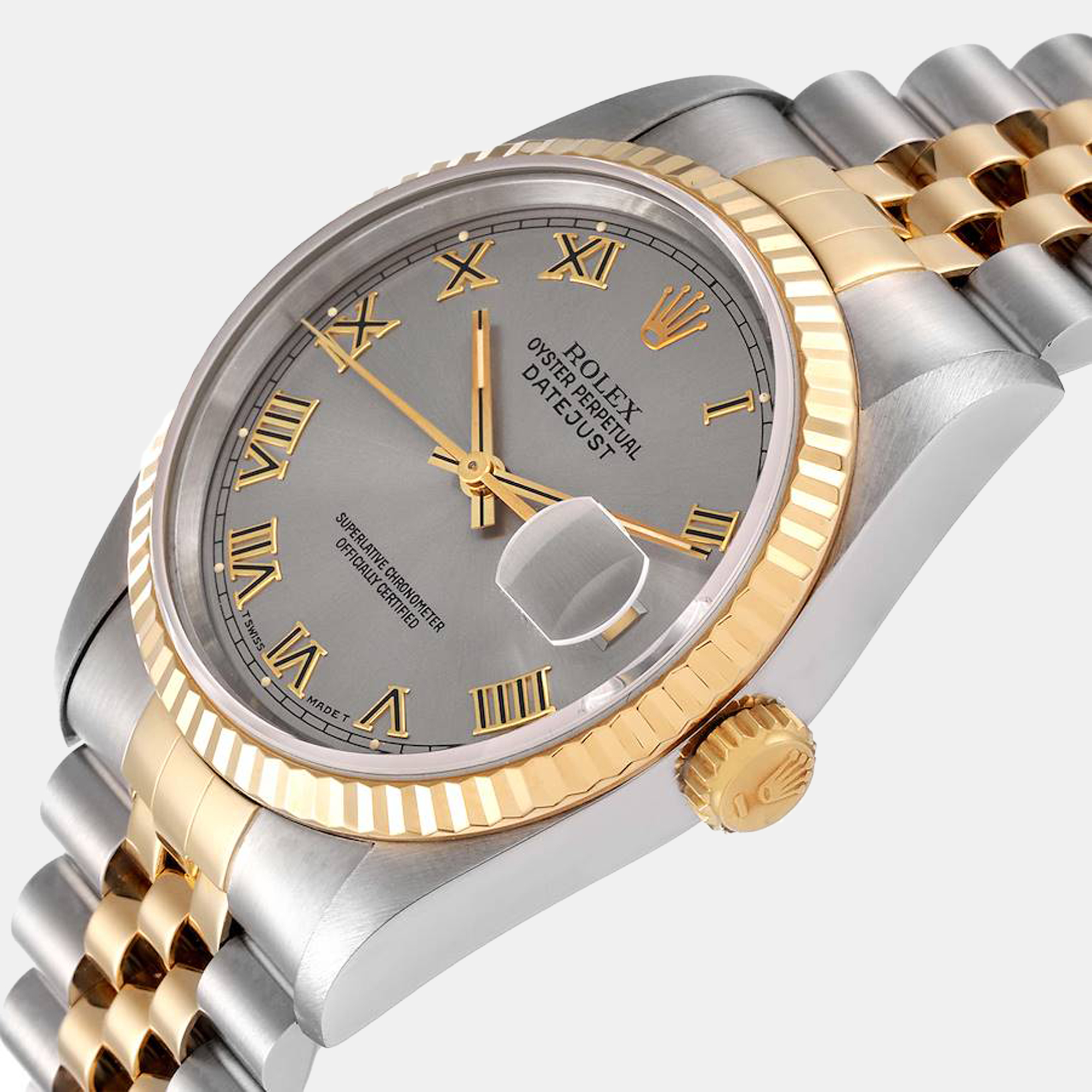 Rolex Grey 18k Yellow Gold And Stainless Steel Datejust 16233 Automatic Men's Wristwatch 36 mm
Rolex Grey 18k Yellow Gold And Stainless Steel Datejust 16233 Automatic Men's Wristwatch 36 mm