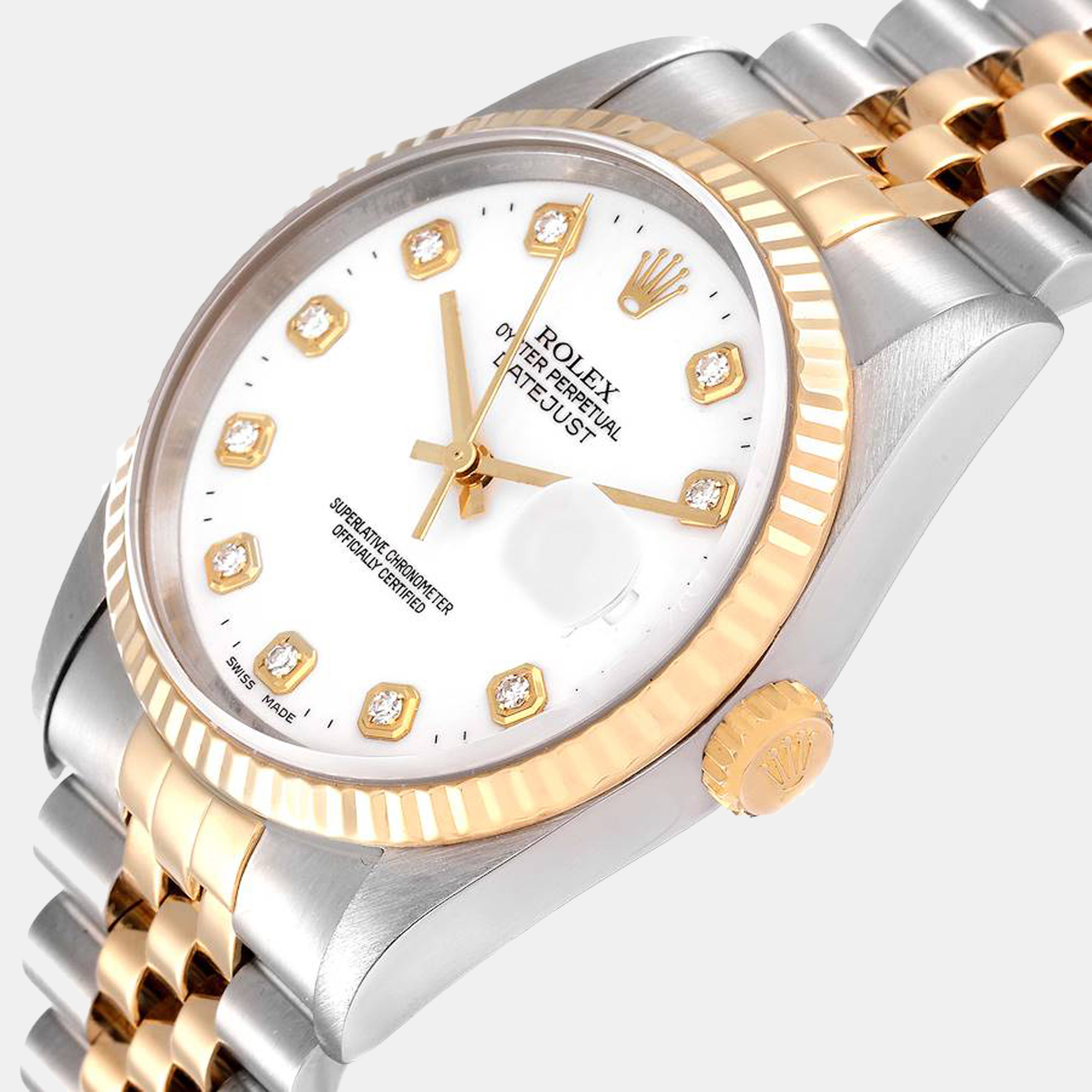 Rolex White Diamond 18k Yellow Gold And Stainless Steel Datejust 16233 Automatic Men's Wristwatch 36 mm
Rolex White Diamond 18k Yellow Gold And Stainless Steel Datejust 16233 Automatic Men's Wristwatch 36 mm