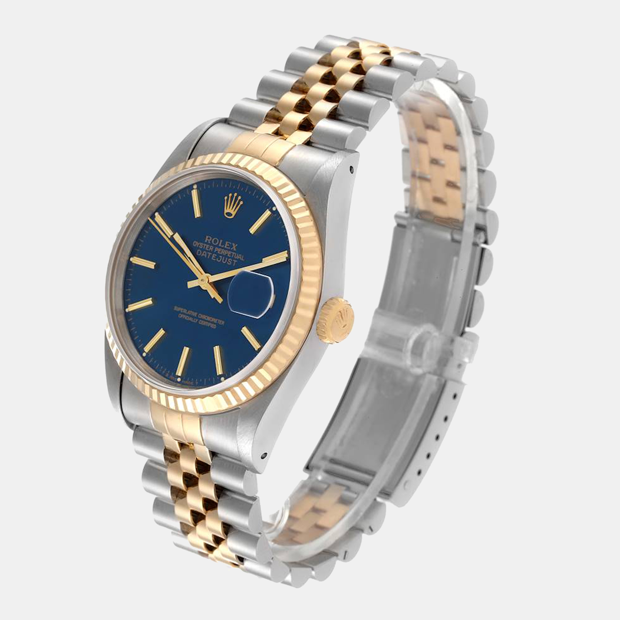 Rolex Blue 18k Yellow Gold And Stainless Steel Datejust 16233 Automatic Men's Wristwatch 36 mm
Rolex Blue 18k Yellow Gold And Stainless Steel Datejust 16233 Automatic Men's Wristwatch 36 mm