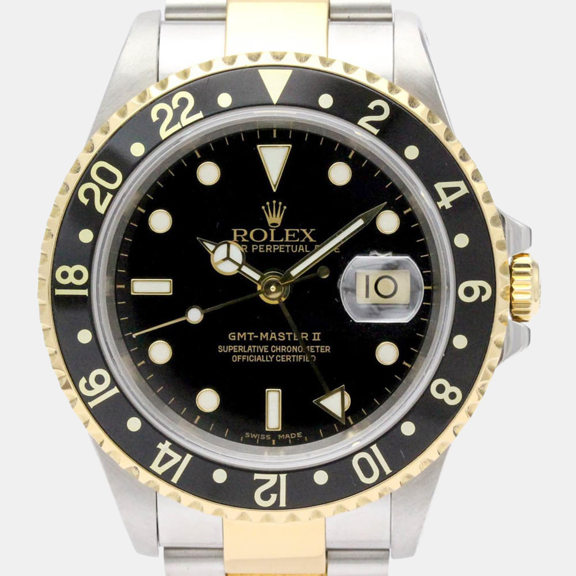 Rolex Black 18k Yellow Gold And Stainless Steel GMT-Master II 16713 Automatic Men's Wristwatch 40 Mm