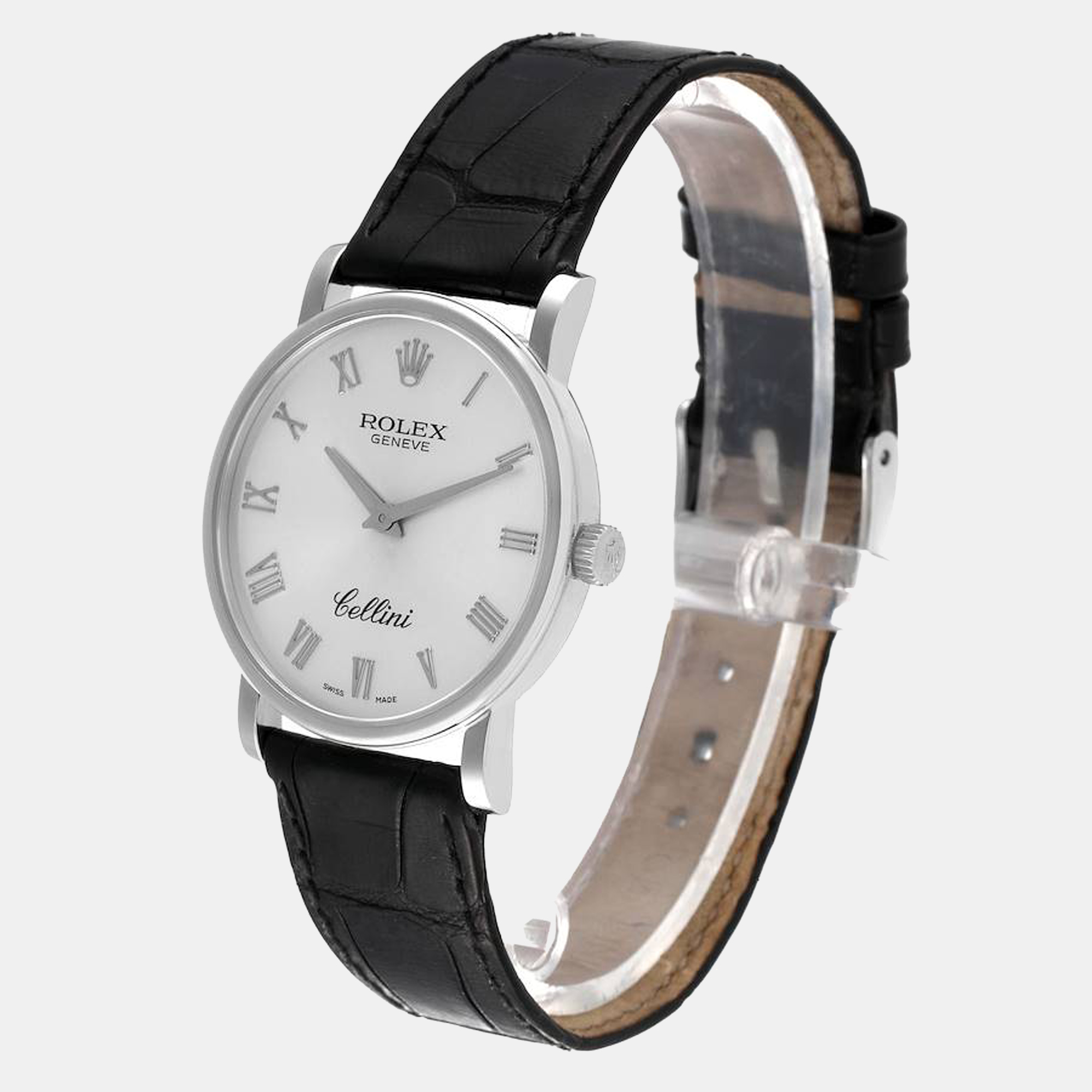 Rolex Silver 18k White Gold Cellini 5115 Men's Wristwatch 32 Mm
