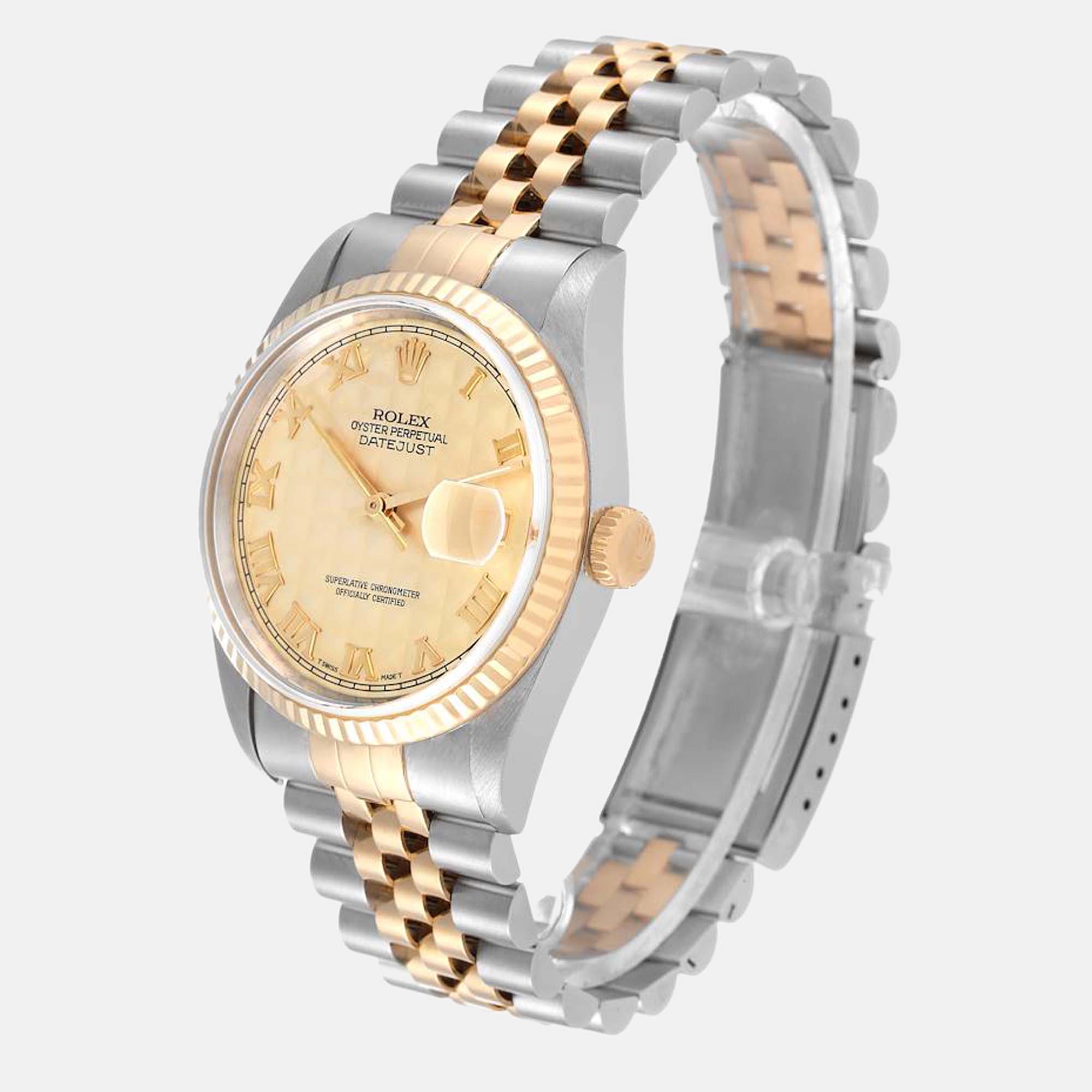 Rolex Champagne 18k Yellow Gold And Stainless Steel Datejust 16233 Automatic Men's Wristwatch 36 Mm