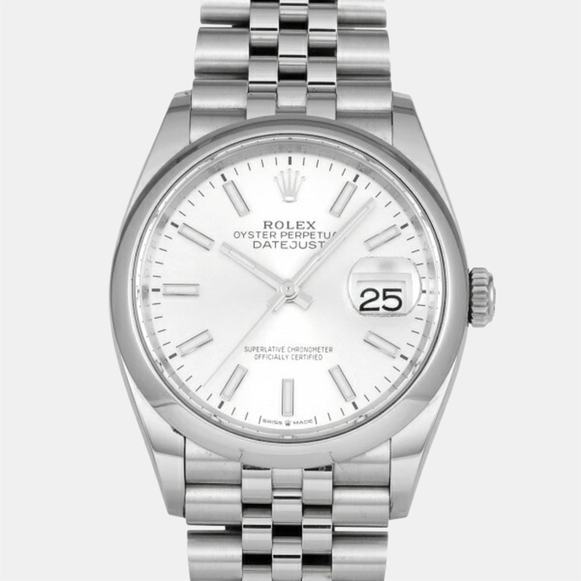 Rolex Silver Stainless Steel Datejus 126200 Automatic Men's Wristwatch 36 Mm