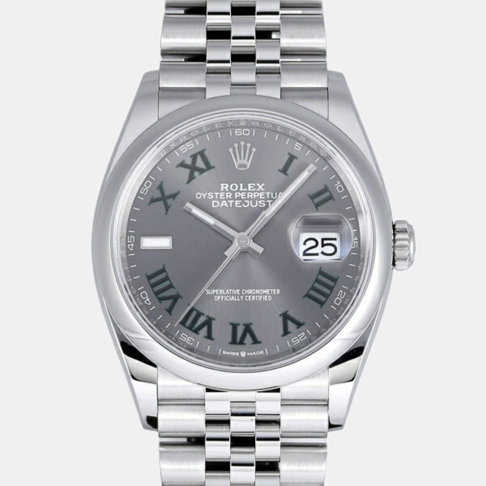 Rolex Grey Stainless Steel Datejust 126200 Automatic Men's Wristwatch 36 Mm
