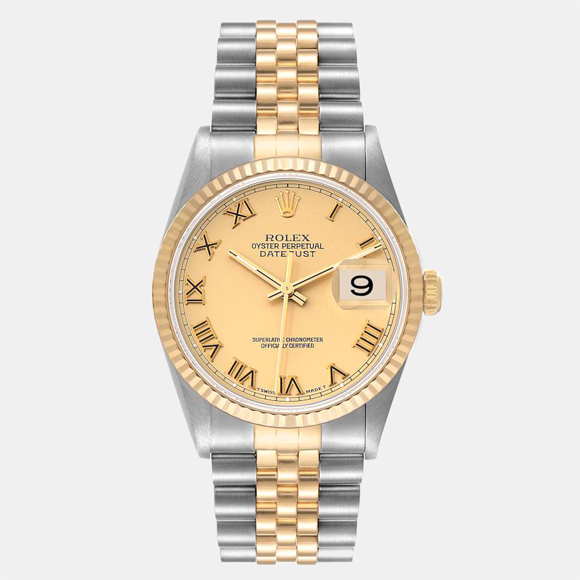 Rolex Champagne 18k Yellow Gold And Stainless Steel Datejust 16233 Automatic Men's Wristwatch 36 Mm