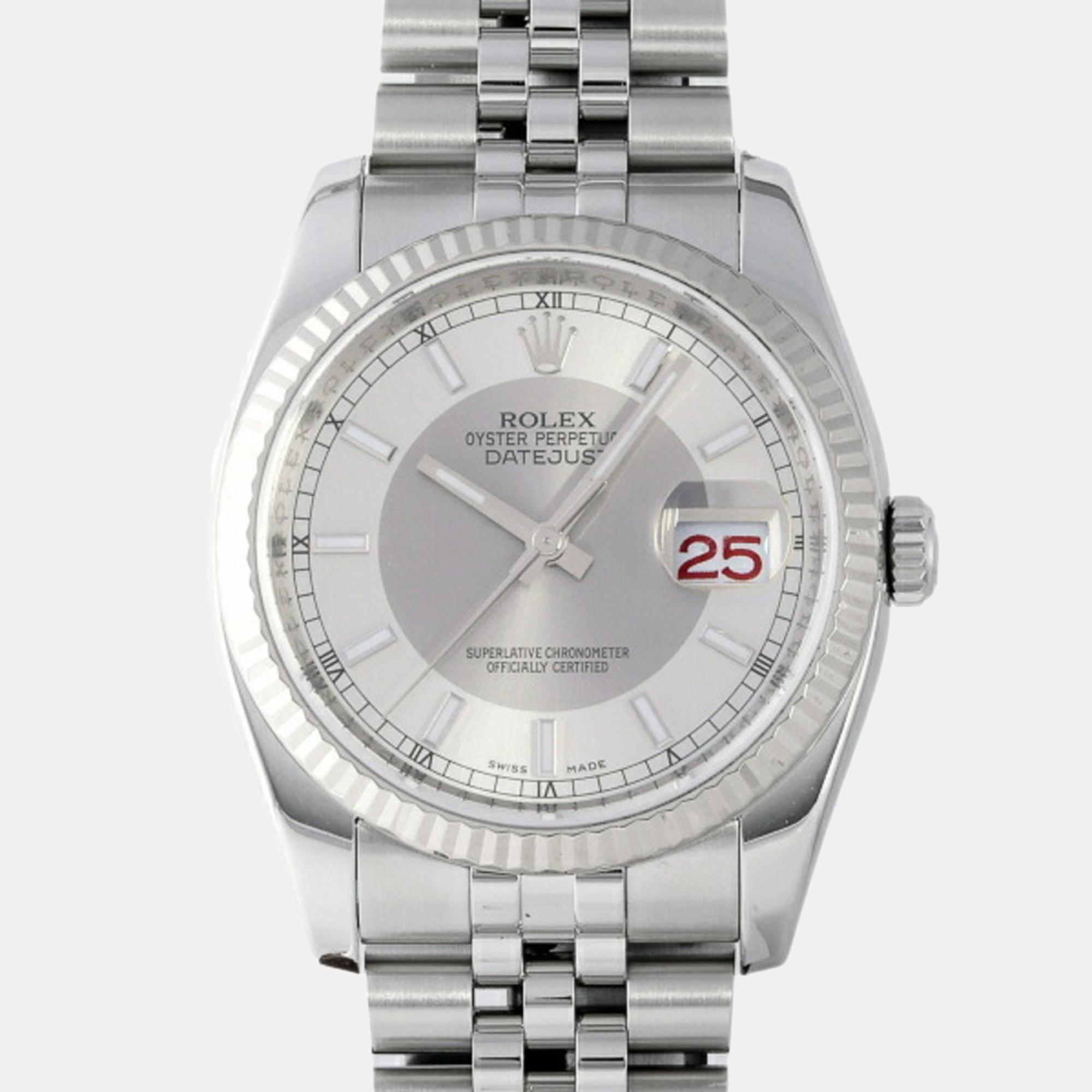 Rolex Grey 18k White Gold And Stainless Steel Datejust 116234 Automatic Men's Wristwatch 36 Mm