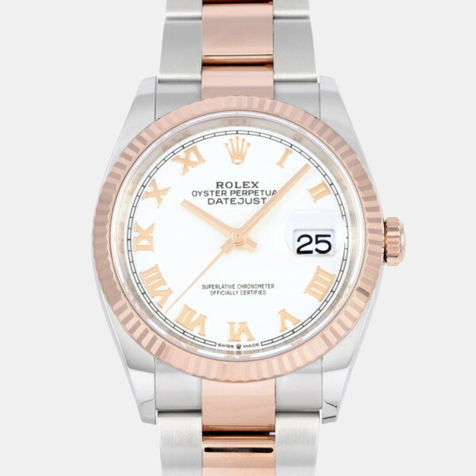 Rolex White 18k Rose Gold And Stainless Steel Datejust 126231 Automatic Men's Wristwatch 36 Mm