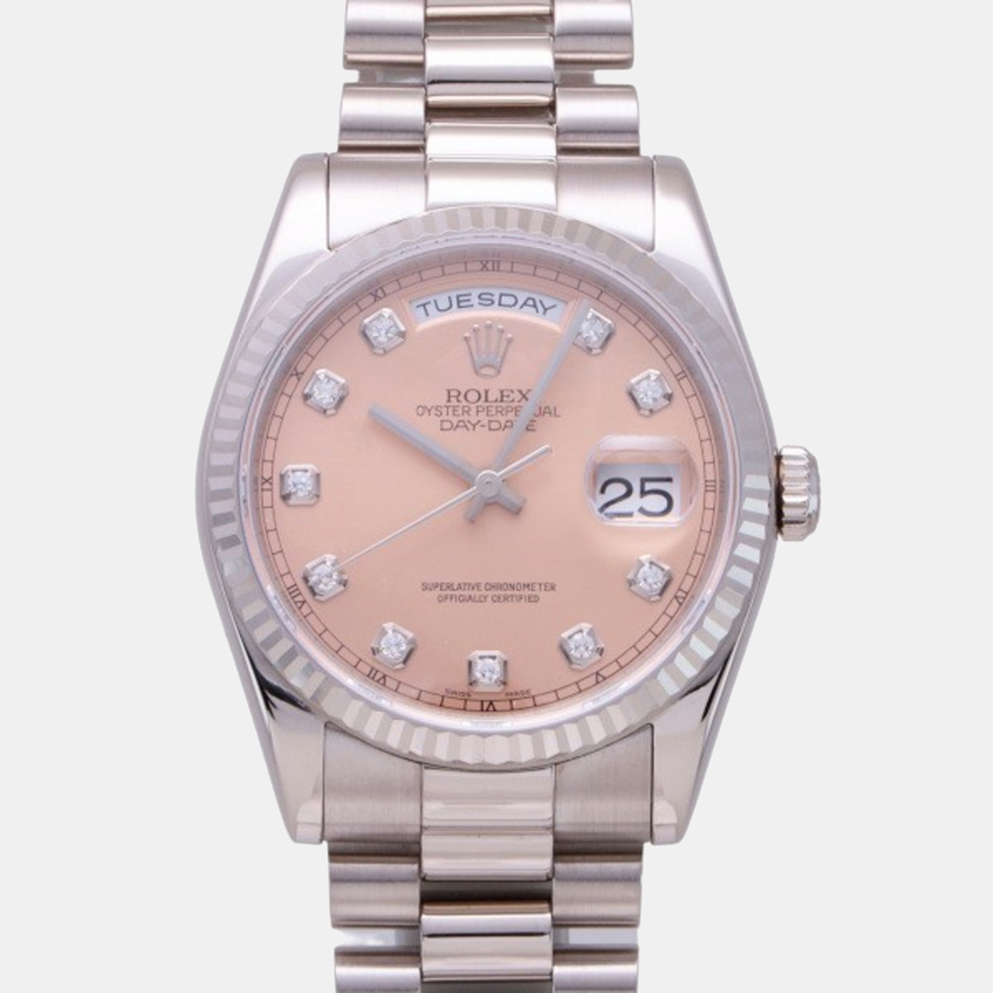 Rolex Pink Diamond 18k White Gold Day-Date 118239 Automatic Men's Wristwatch 36 Mm