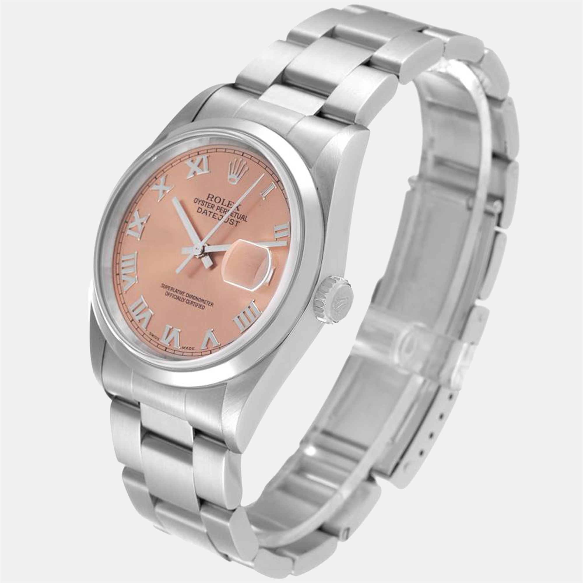 Rolex Salmon Stainless Steel Datejust 16200 Automatic Men's Wristwatch 36 Mm