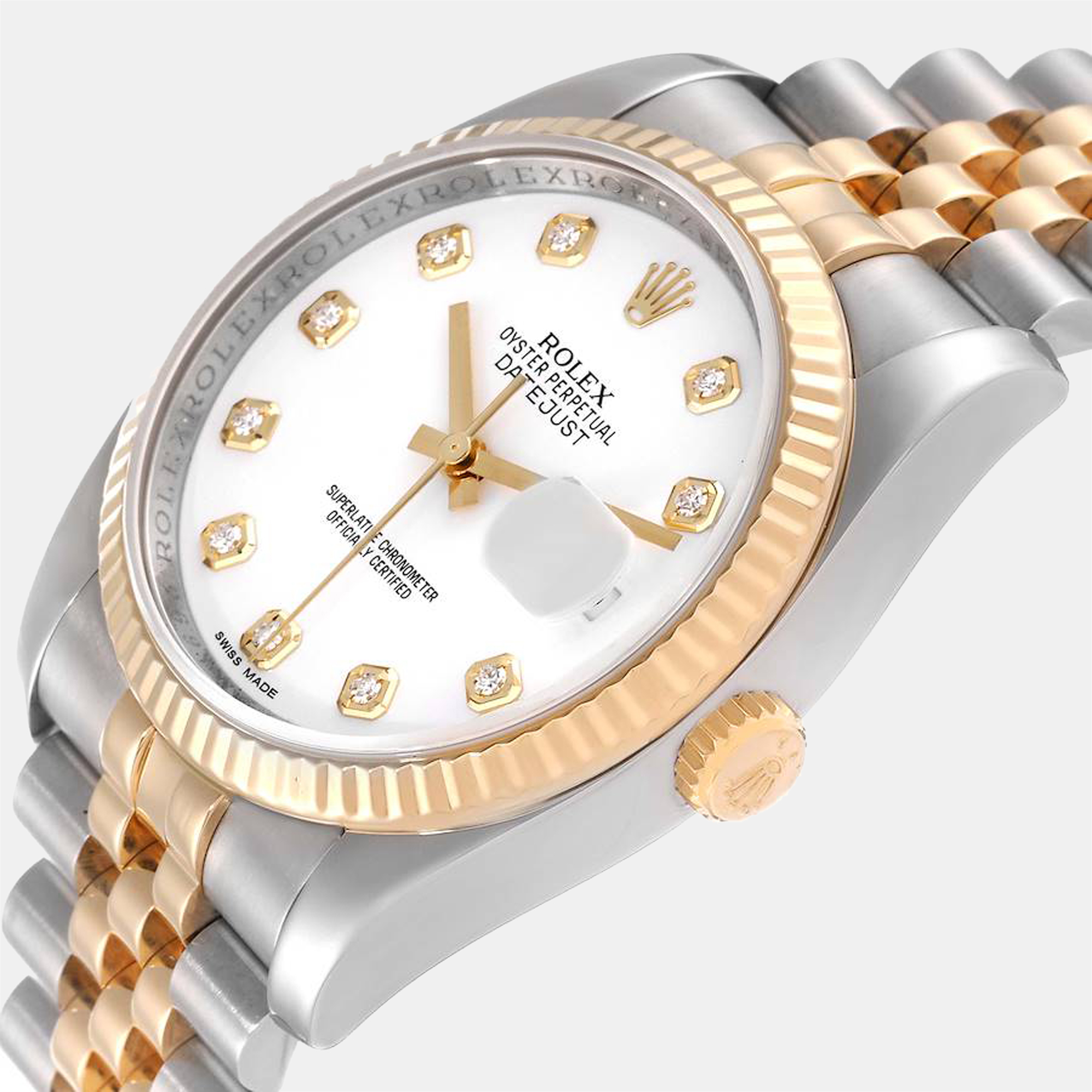 Rolex White Diamonds 18k Yellow Gold And Stainless Steel Datejust 16233 Men's Wristwatch 36 mm
Rolex White Diamonds 18k Yellow Gold And Stainless Steel Datejust 16233 Men's Wristwatch 36 mm