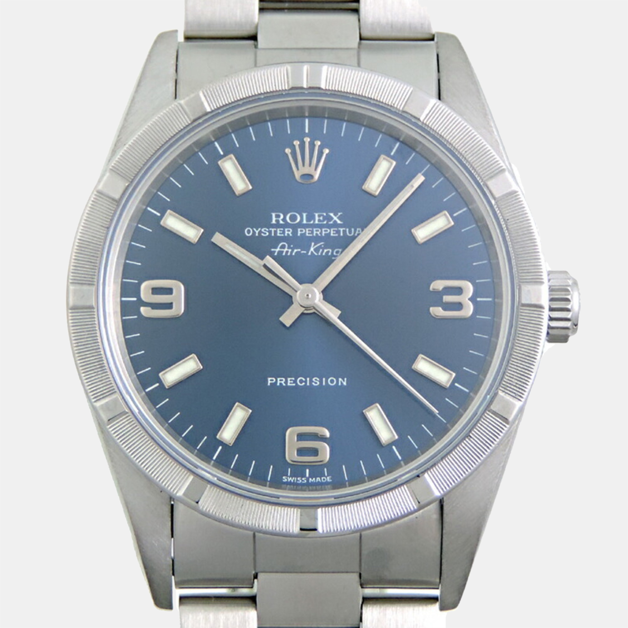 Rolex Blue Stainless Steel Air-King 14010 Automatic Men's Wristwatch 34 Mm