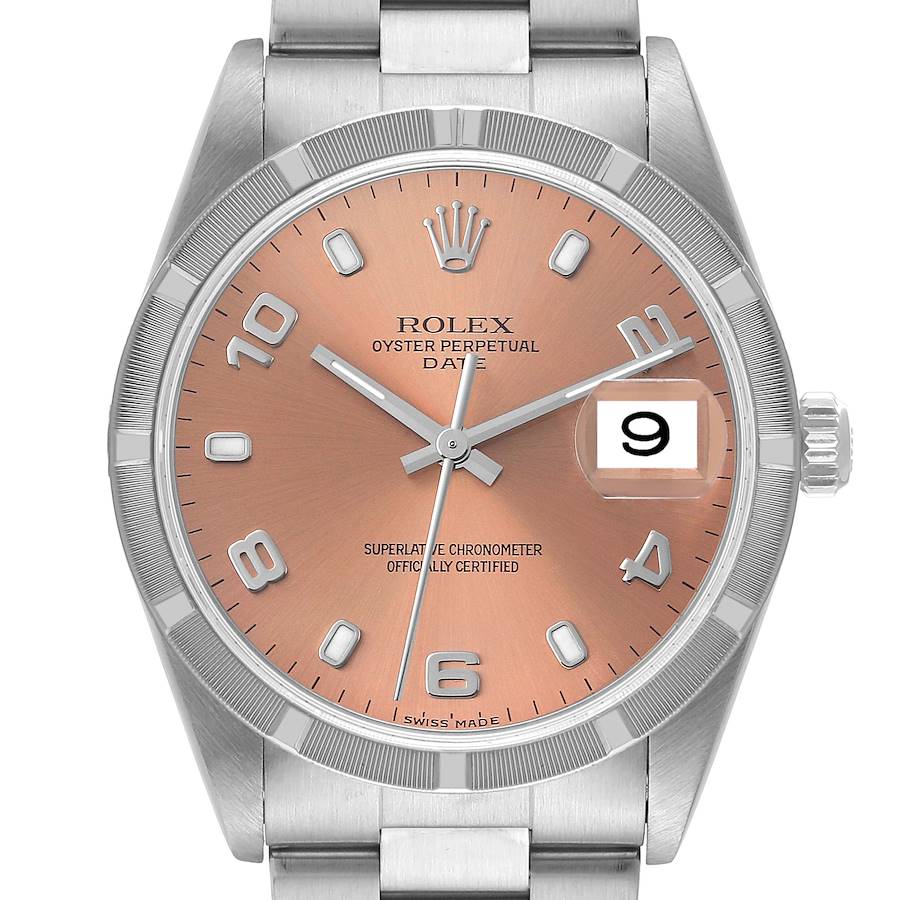 Rolex Salmon Stainless Steel Oyster Perpetual Date 15210 Automatic Men's Wristwatch 34 Mm