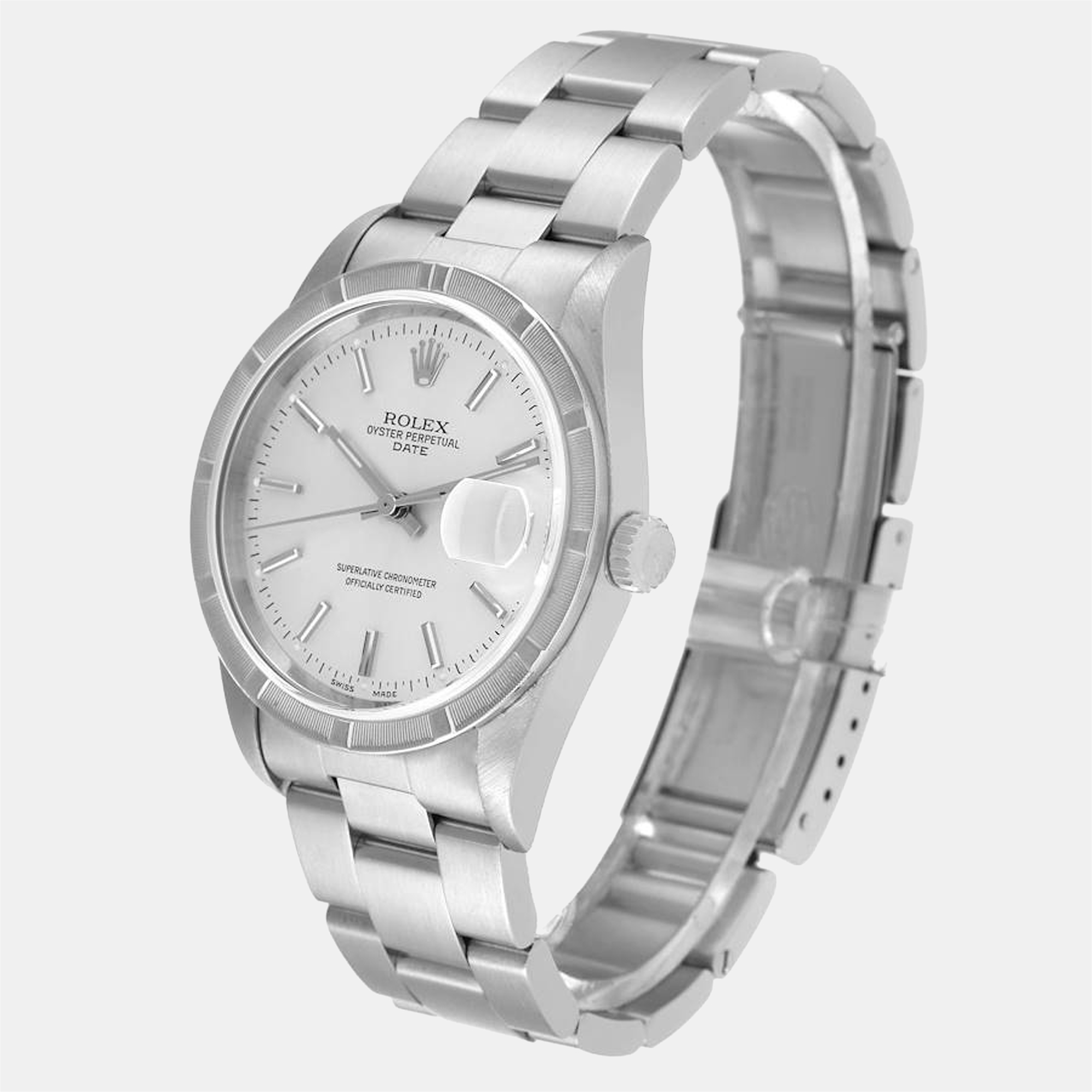 Rolex Silver Stainless Steel Oyster Perpetual Date 15210 Automatic Men's Wristwatch 34 Mm