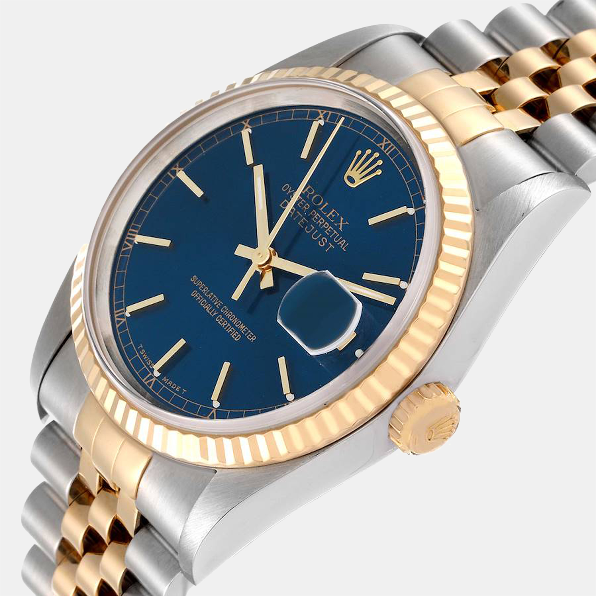 Rolex Blue 18k Yellow Gold And Stainless Steel Datejust 16233 Men's Wristwatch 36 mm
Rolex Blue 18k Yellow Gold And Stainless Steel Datejust 16233 Men's Wristwatch 36 mm