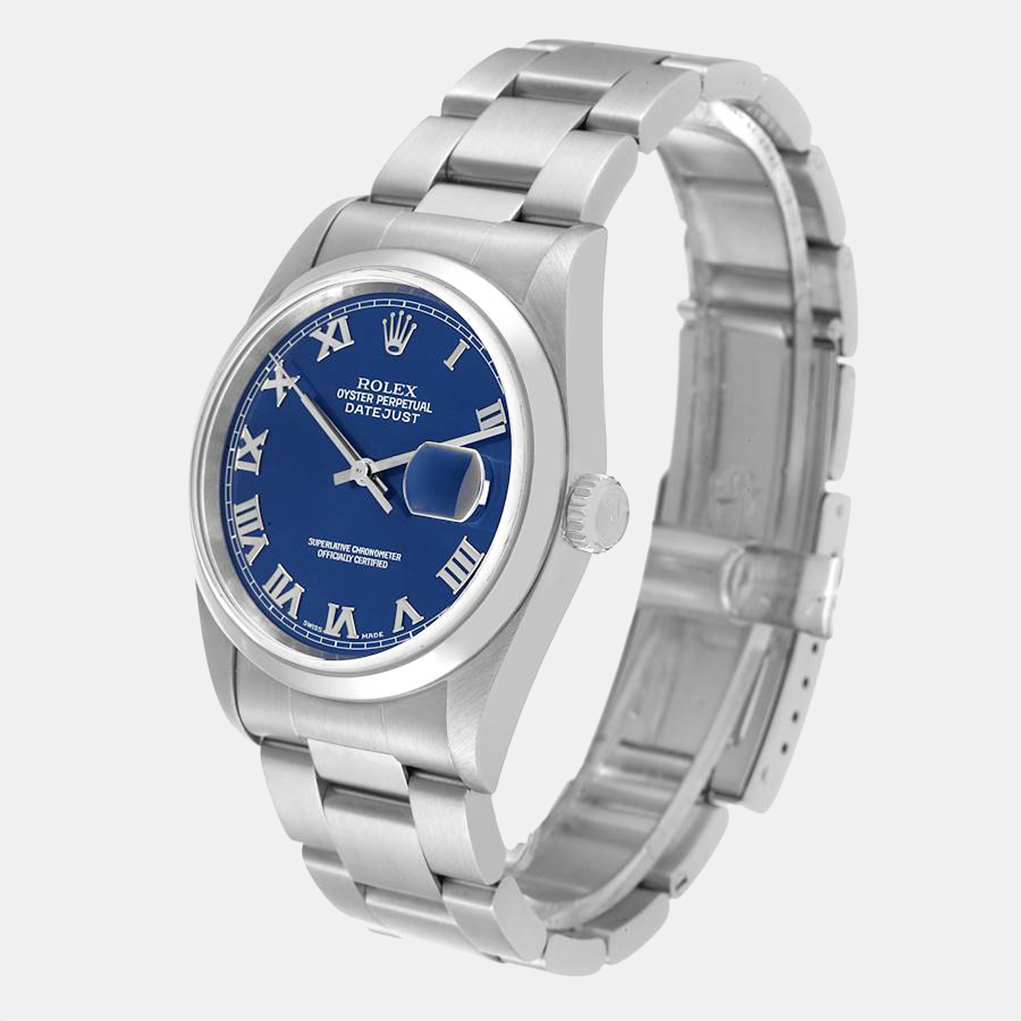 Rolex Blue Stainless Steel Datejust 16200 Automatic Men's Wristwatch 36 Mm