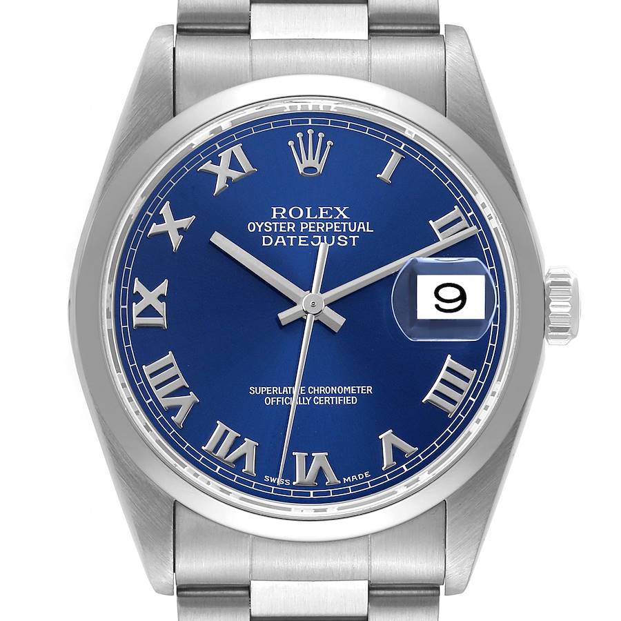 Rolex Blue Stainless Steel Datejust 16200 Automatic Men's Wristwatch 36 Mm