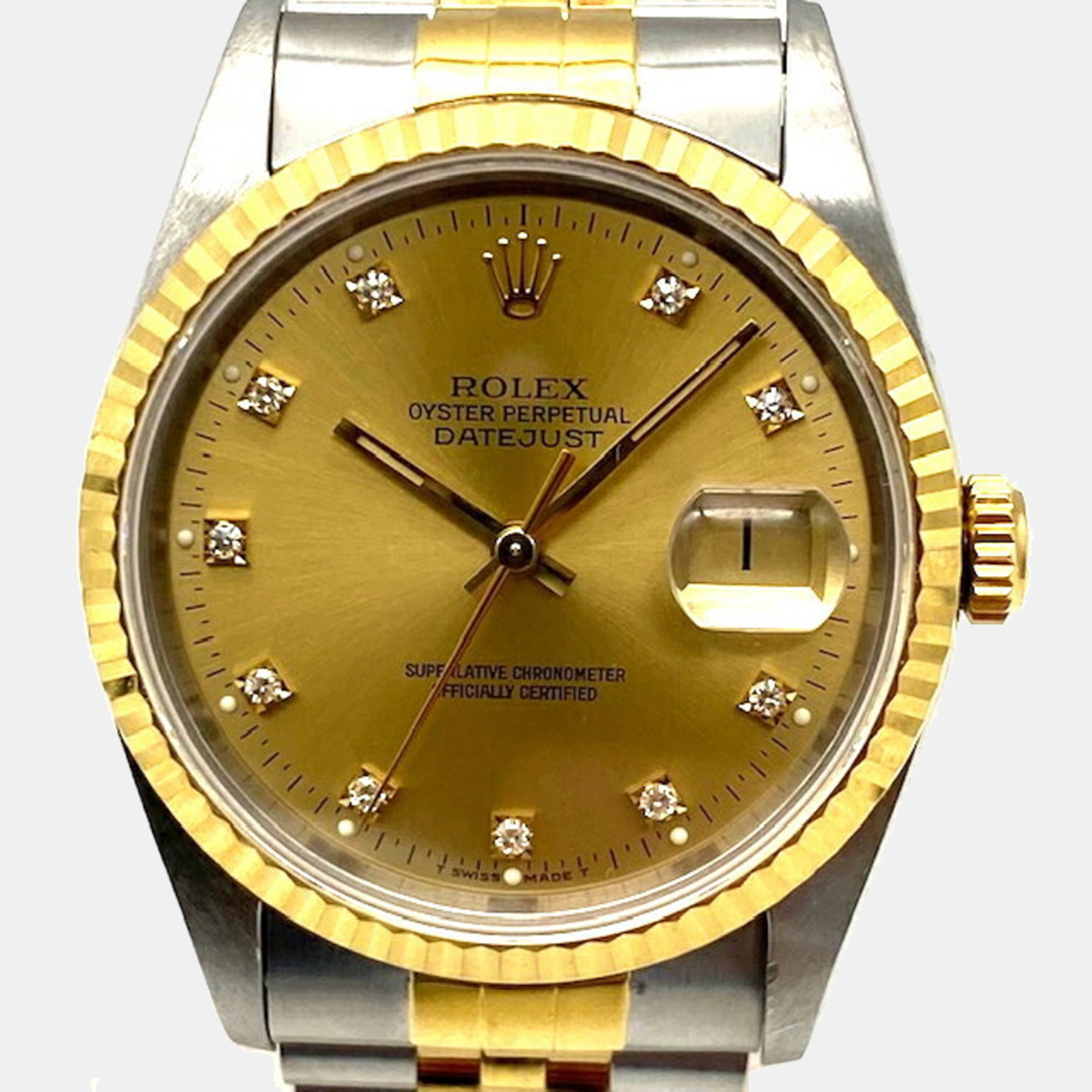 Rolex Champagne Diamonds K Yellow Gold And Stainless Steel Datejust