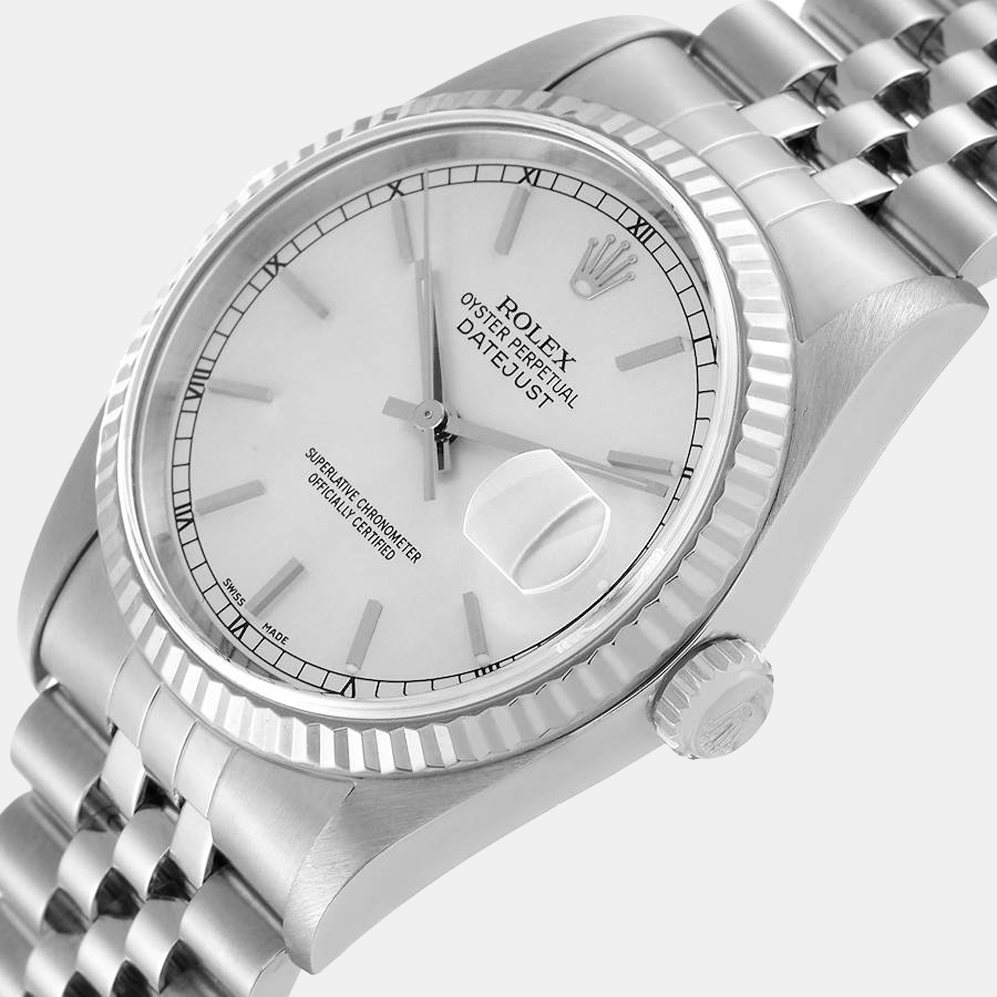 Rolex Silver 18K White Gold And Stainless Steel Datejust 16234 Men's Wristwatch 36 mm
Rolex Silver 18K White Gold And Stainless Steel Datejust 16234 Men's Wristwatch 36 mm