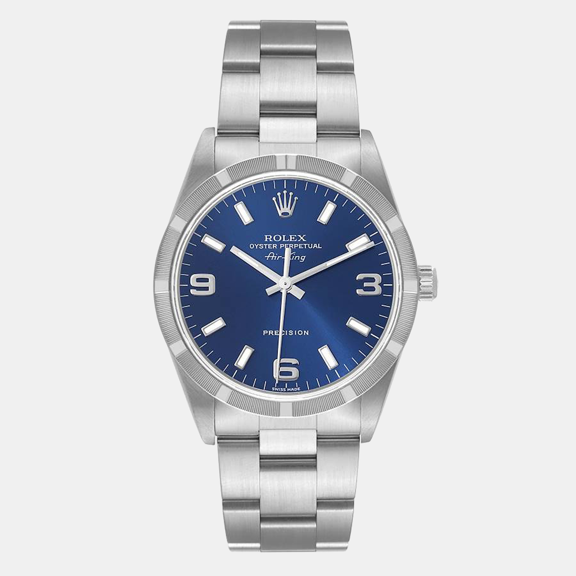 Rolex Blue Stainless Steel Air-King 14010 Men's Wristwatch 34 Mm