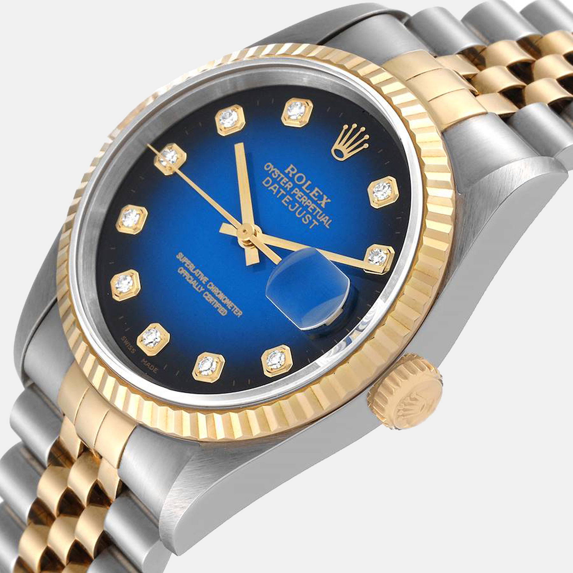 Rolex Blue 18k Yellow Gold And Stainless Steel Datejust 16233 Men's Wristwatch 36 mm
Rolex Blue 18k Yellow Gold And Stainless Steel Datejust 16233 Men's Wristwatch 36 mm