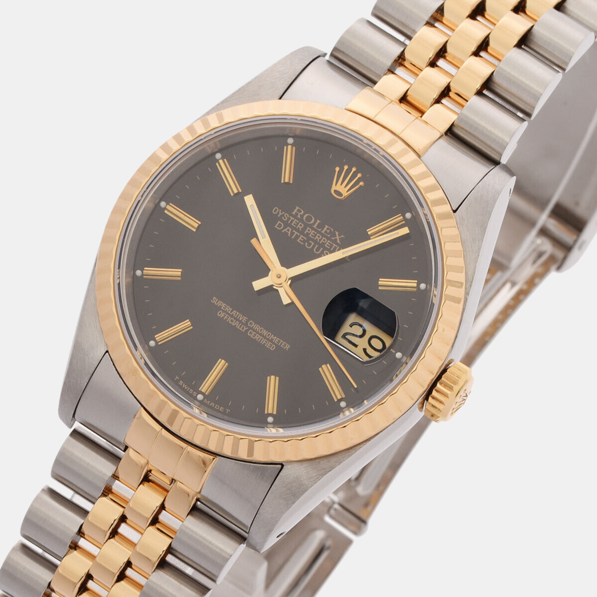 Rolex Black 18k Yellow Gold And Stainless Steel Datejust 16233 Men's Wristwatch 36 mm
Rolex Black 18k Yellow Gold And Stainless Steel Datejust 16233 Men's Wristwatch 36 mm