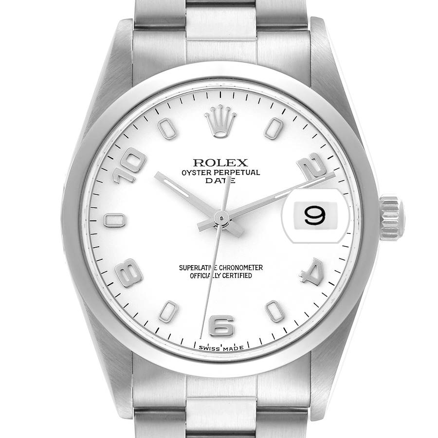 Rolex White Stainless Steel Oyster Perpetual Date 15200 Men's Wristwatch 34 Mm