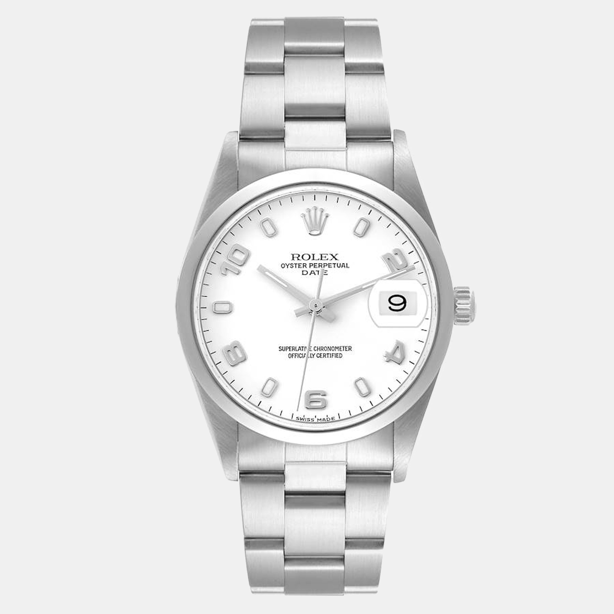 Rolex White Stainless Steel Oyster Perpetual Date 15200 Men's Wristwatch 34 Mm