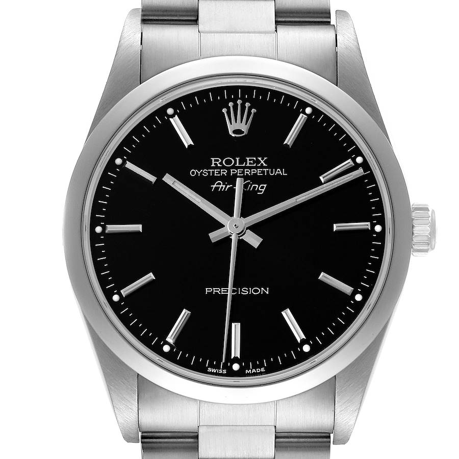 Rolex Black Stainless Steel Air-King 14000 Men's Wristwatch 34 Mm