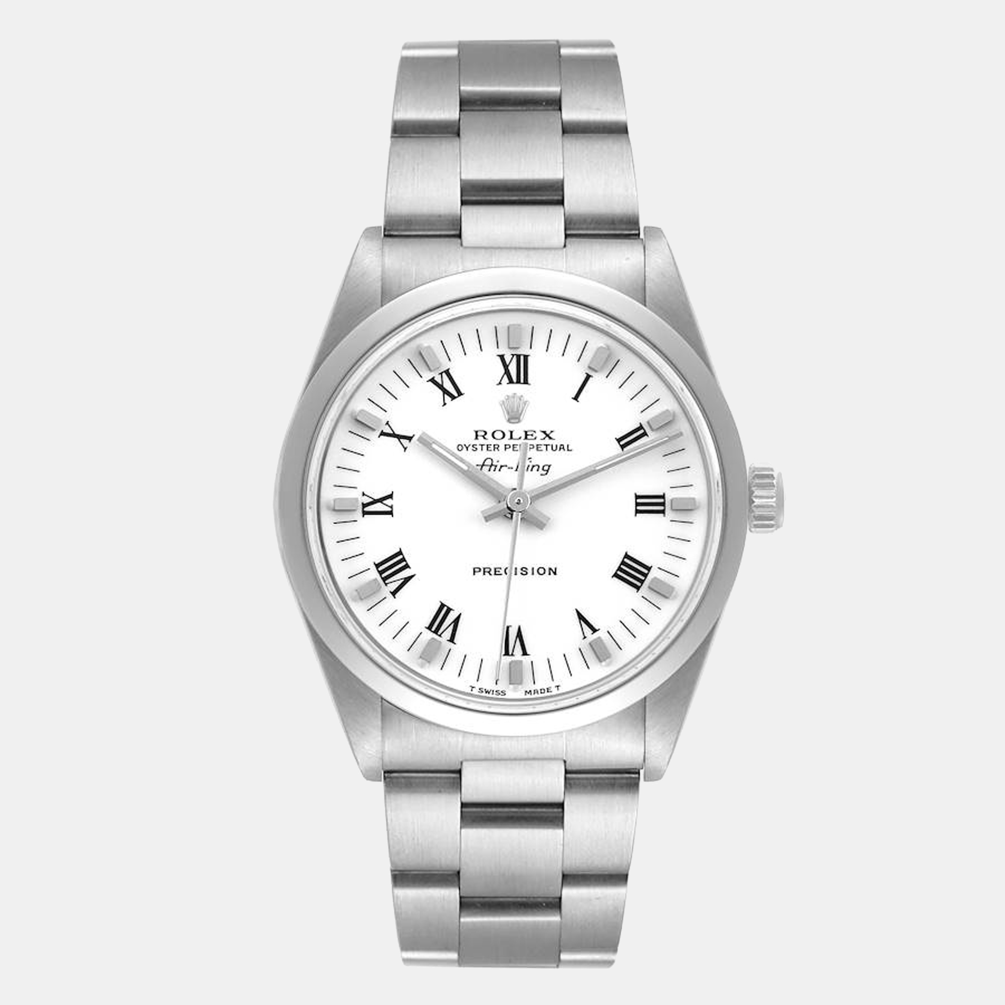 Rolex white stainless steel air-king 14000 men's wristwatch 34 mm