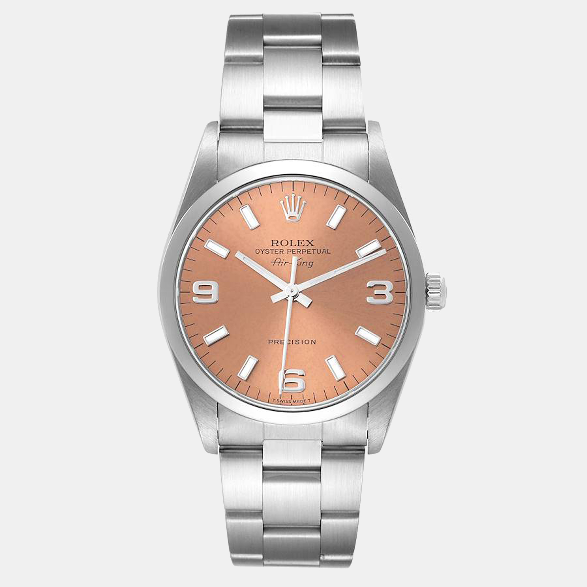 Rolex Salmon Stainless Steel Air-King 14000 Men's Wristwatch 34 Mm