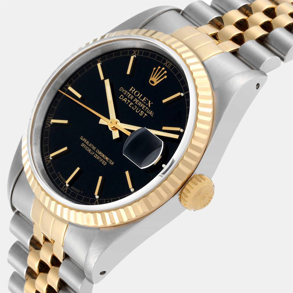 Rolex Black 18k Yellow Gold And Stainless Steel Datejust 16233 Men's Wristwatch 36 mm
Rolex Black 18k Yellow Gold And Stainless Steel Datejust 16233 Men's Wristwatch 36 mm